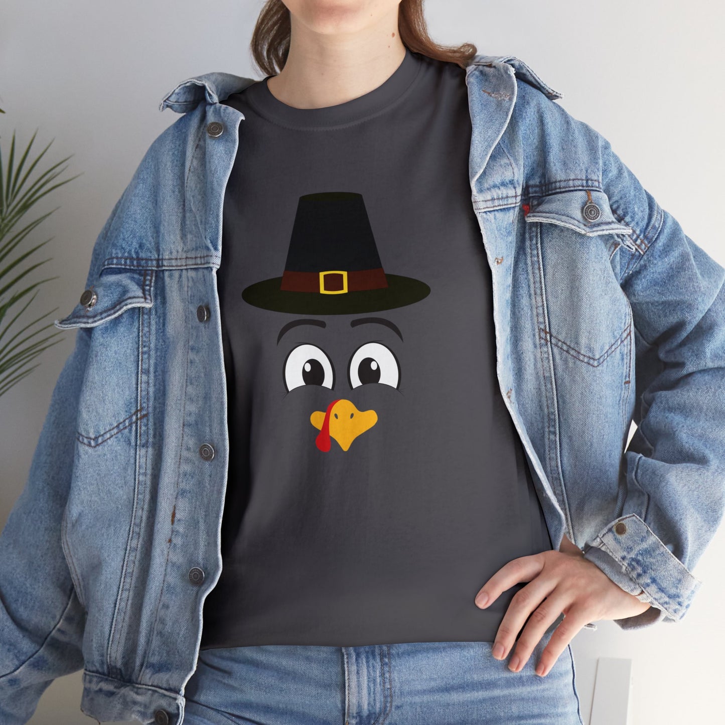 Thanksgiving Funny, Cute Turkey Face, Holiday Hat T-shirt-Unisex Heavy Cotton Tee