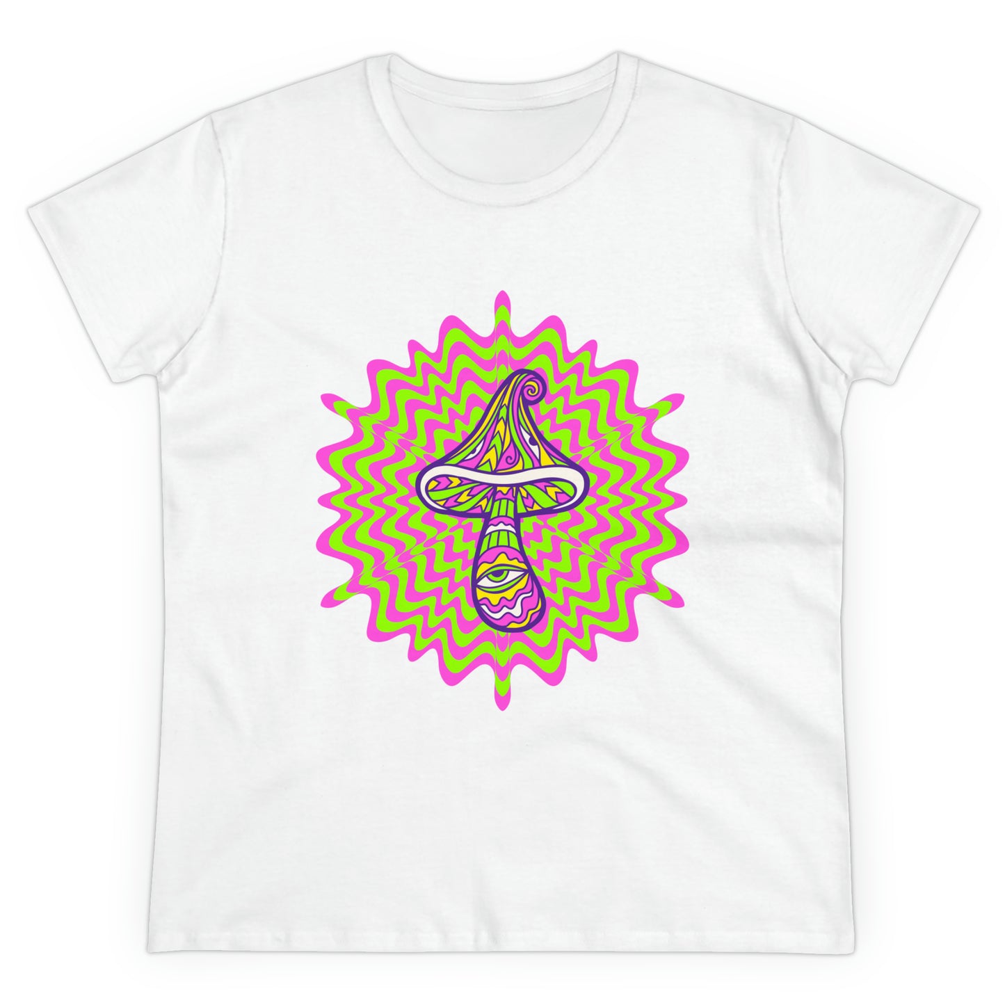 Colorful, Retro Mushrooms- Adult, Semi-fitted, Smaller Size Image, T-shirt