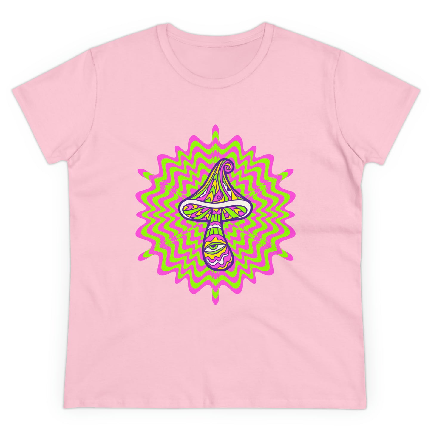 Colorful, Retro Mushrooms- Adult, Semi-fitted, Smaller Size Image, T-shirt