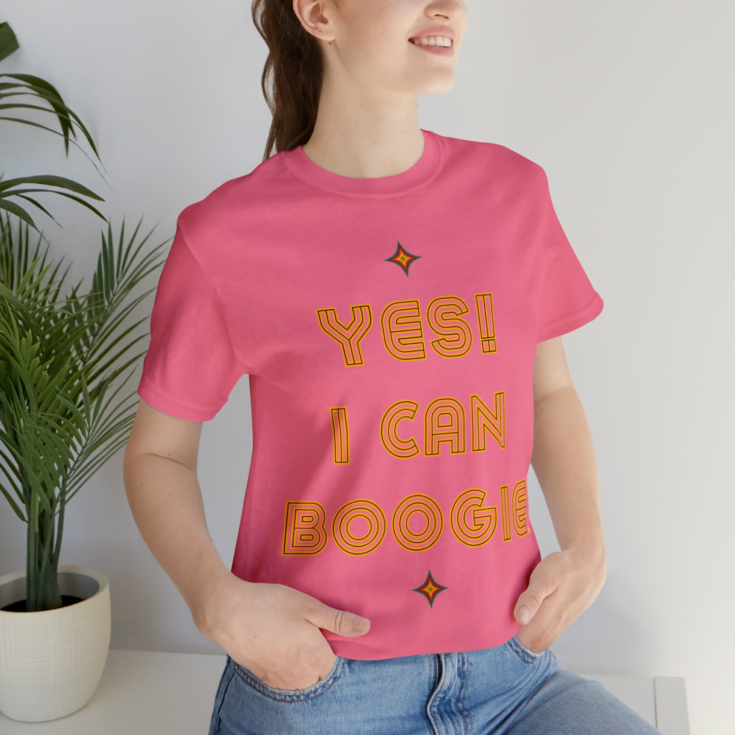 Dance, I Can Boogie, Retro Disco Dance, Words- Adult, Regular Fit, Soft Cotton, Full Size Image, T-shirt