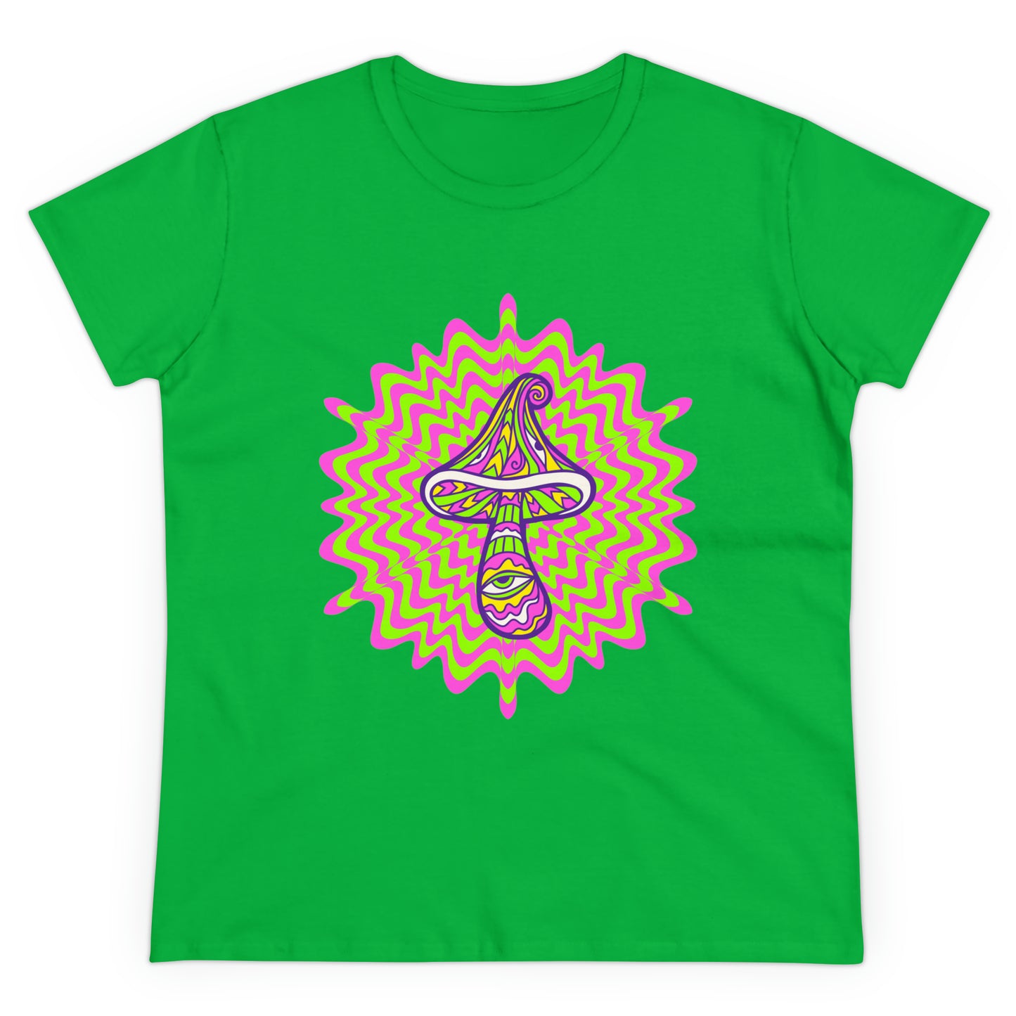 Colorful, Retro Mushrooms- Adult, Semi-fitted, Smaller Size Image, T-shirt