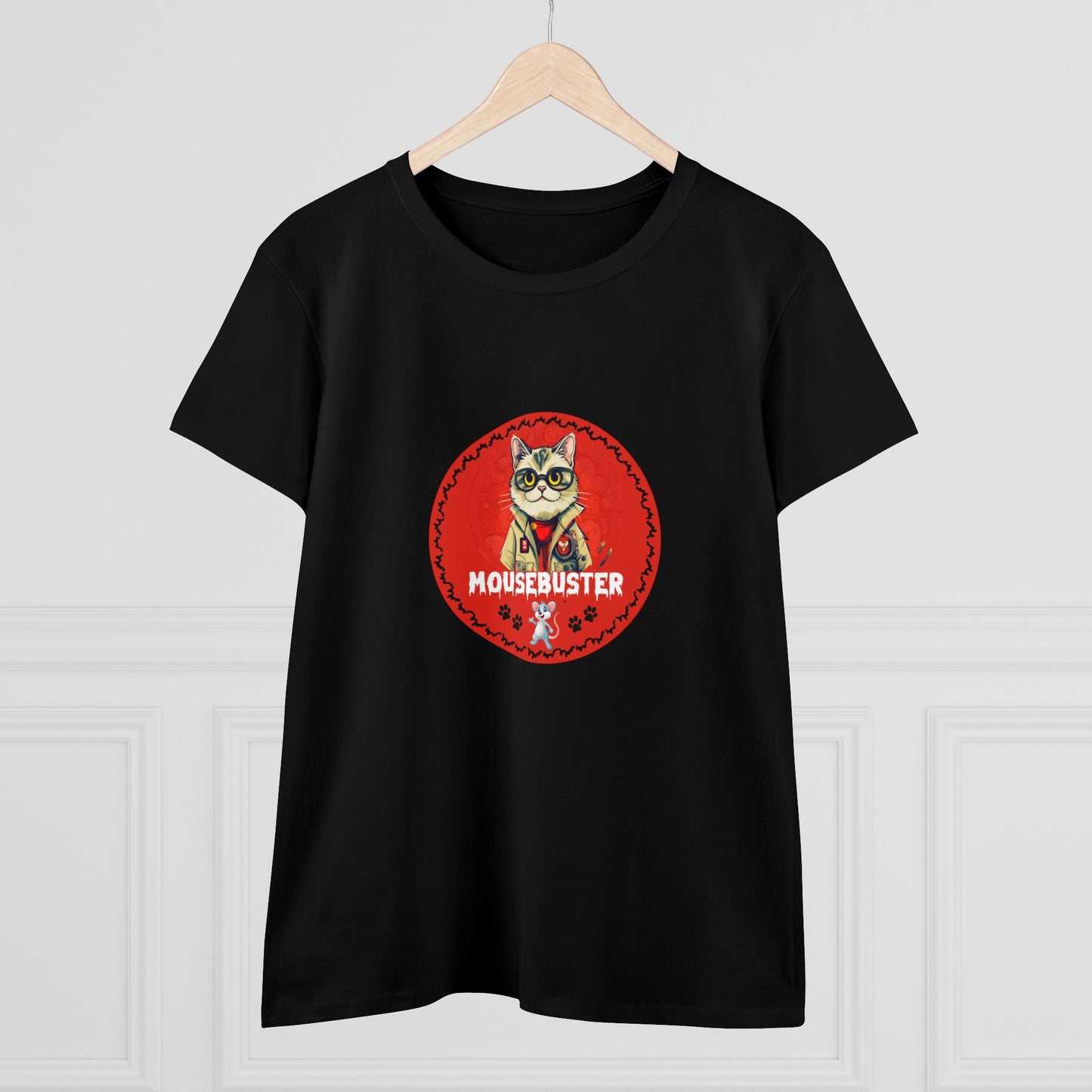 Animals, Cats, Mouse, Mousebuster, Funny, Holiday, Halloween- Adult, Semi-fitted, Smaller Size Image, T-shirt