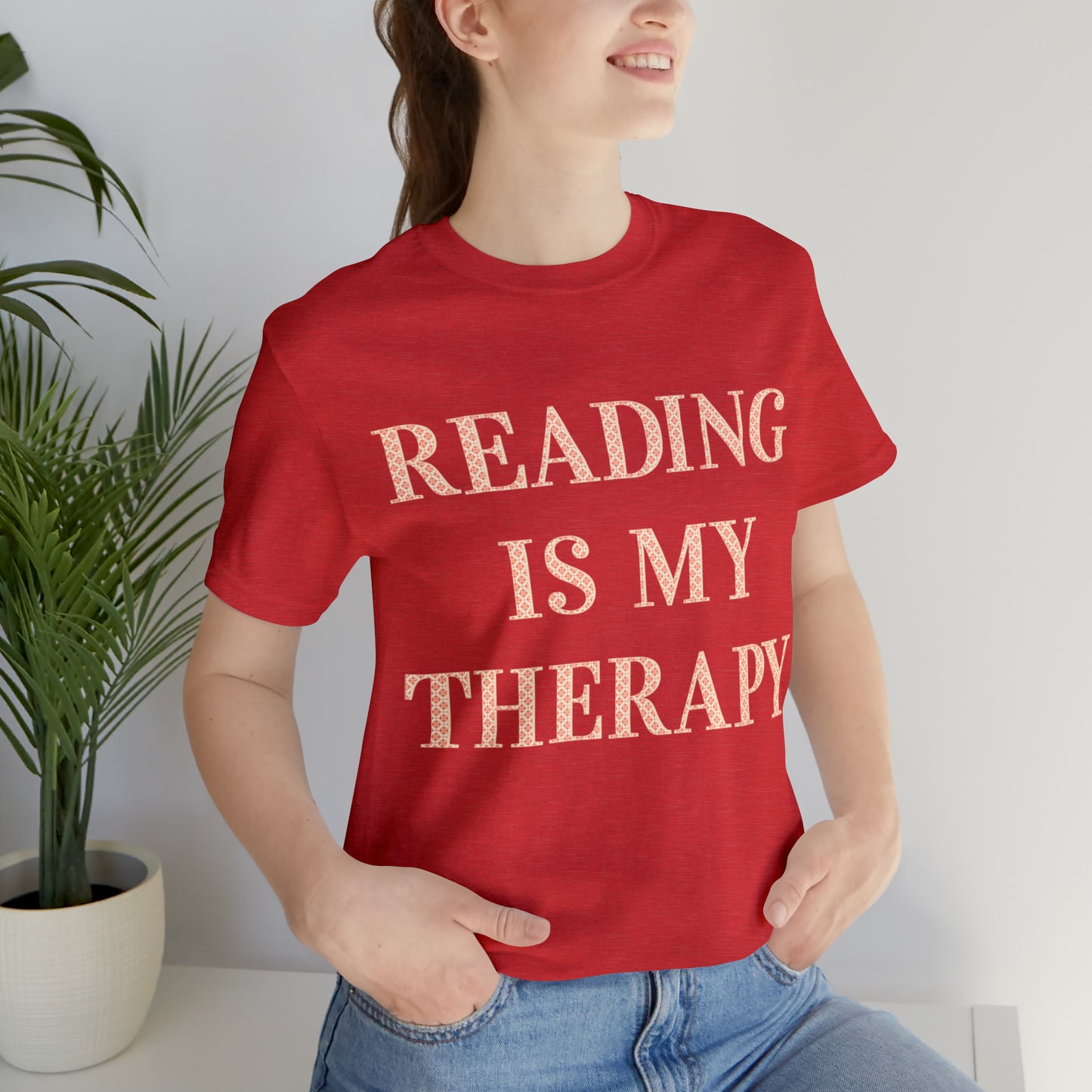 Reading Is My Therapy- Adult, Regular Fit, Soft Cotton, Full Size Image T-Shirt