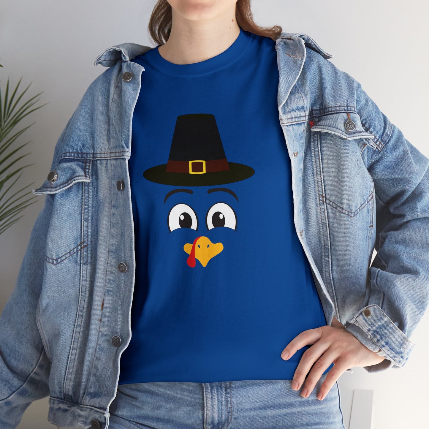 Thanksgiving Funny, Cute Turkey Face, Holiday Hat T-shirt-Unisex Heavy Cotton Tee