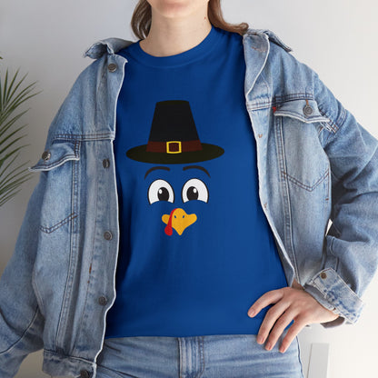Thanksgiving Funny, Cute Turkey Face, Holiday Hat T-shirt-Unisex Heavy Cotton Tee