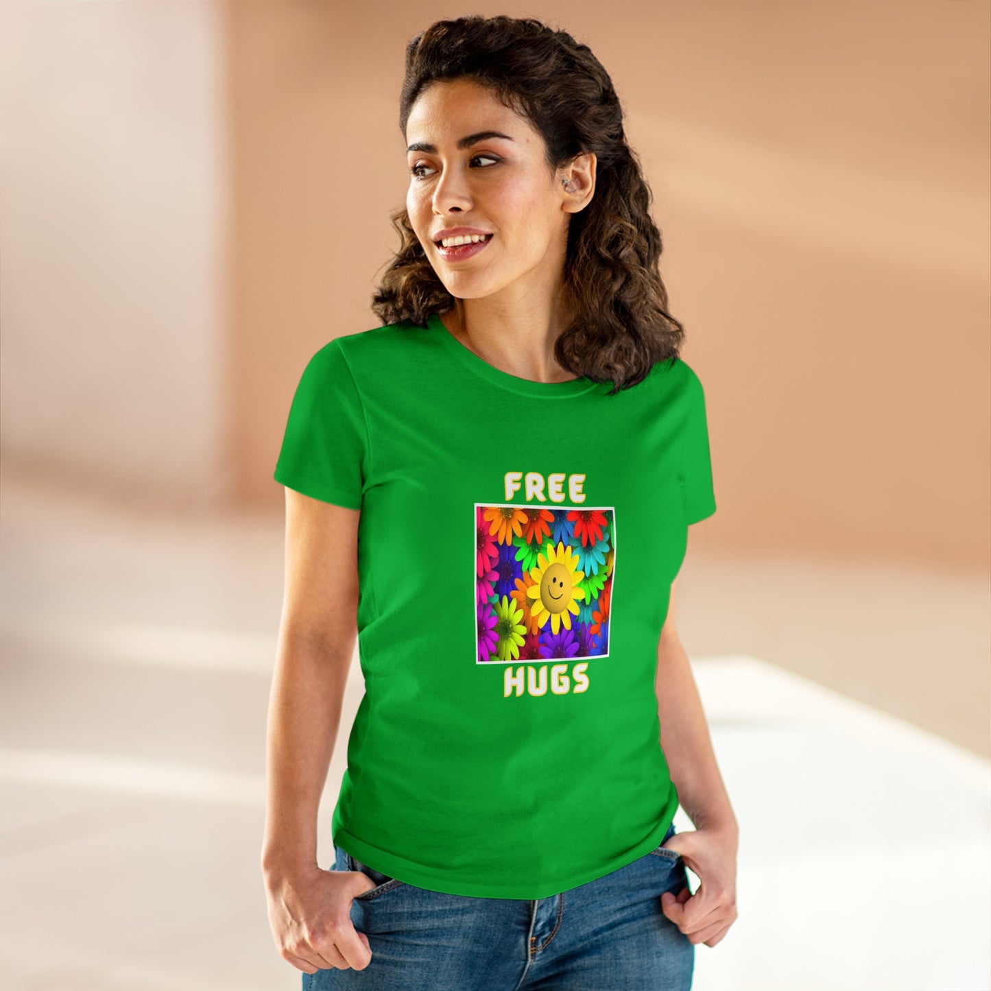 Positive, Art, Colorful, Nature, Flowers, Free Hugs- Adult, Semi-fitted, T-shirt