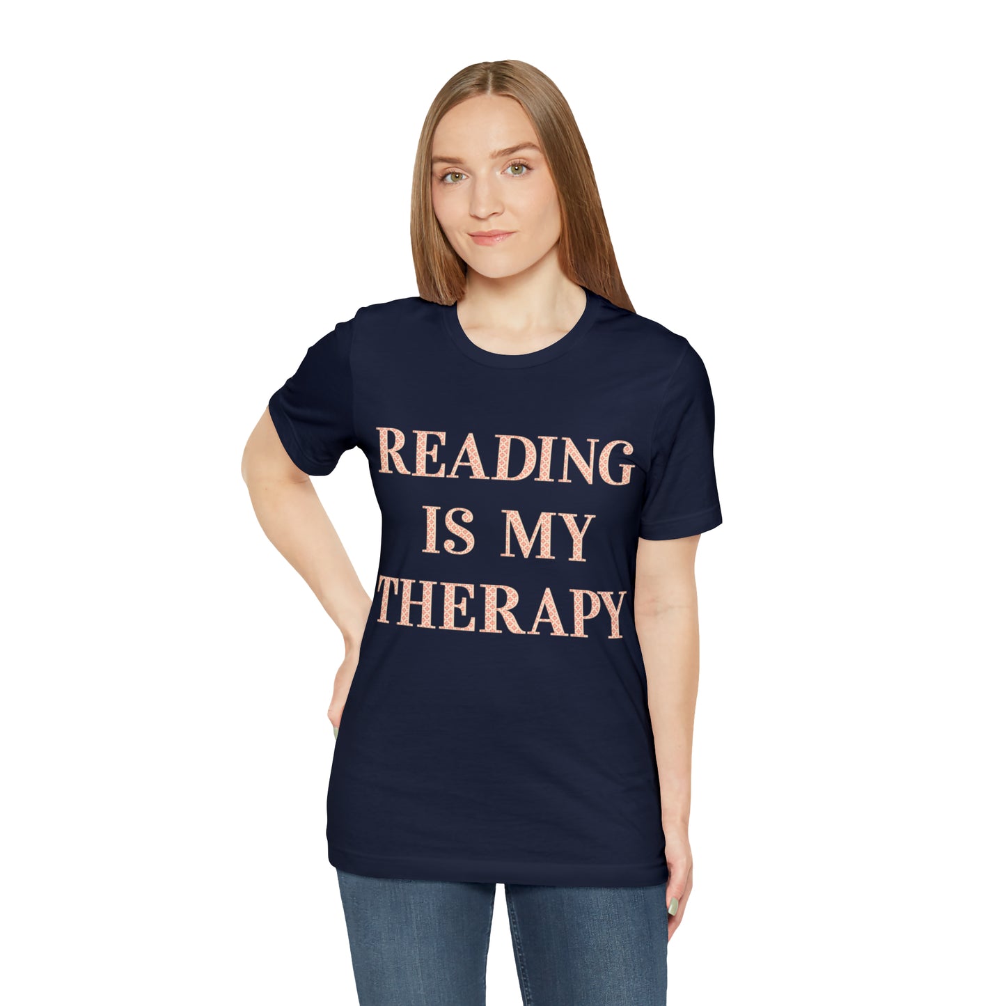 Reading Is My Therapy- Adult, Regular Fit, Soft Cotton, Full Size Image T-Shirt