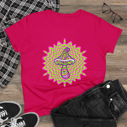 Colorful, Retro Mushrooms- Adult, Semi-fitted, Smaller Size Image, T-shirt
