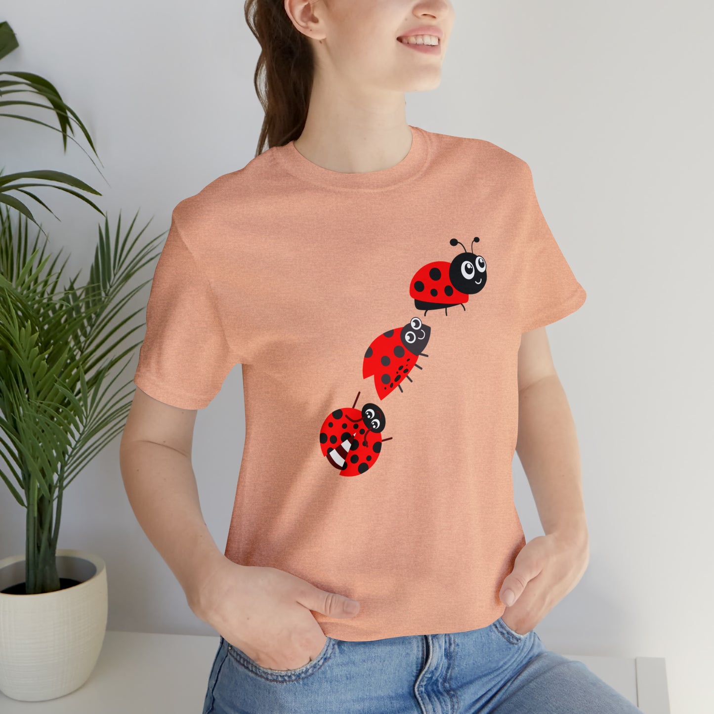 Ladybug Crossing Bug, Flowers, Plants- Adult, Regular Fit, Soft Cotton, T-shirt