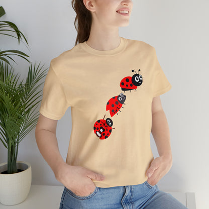 Ladybug Crossing Bug, Flowers, Plants- Adult, Regular Fit, Soft Cotton, T-shirt