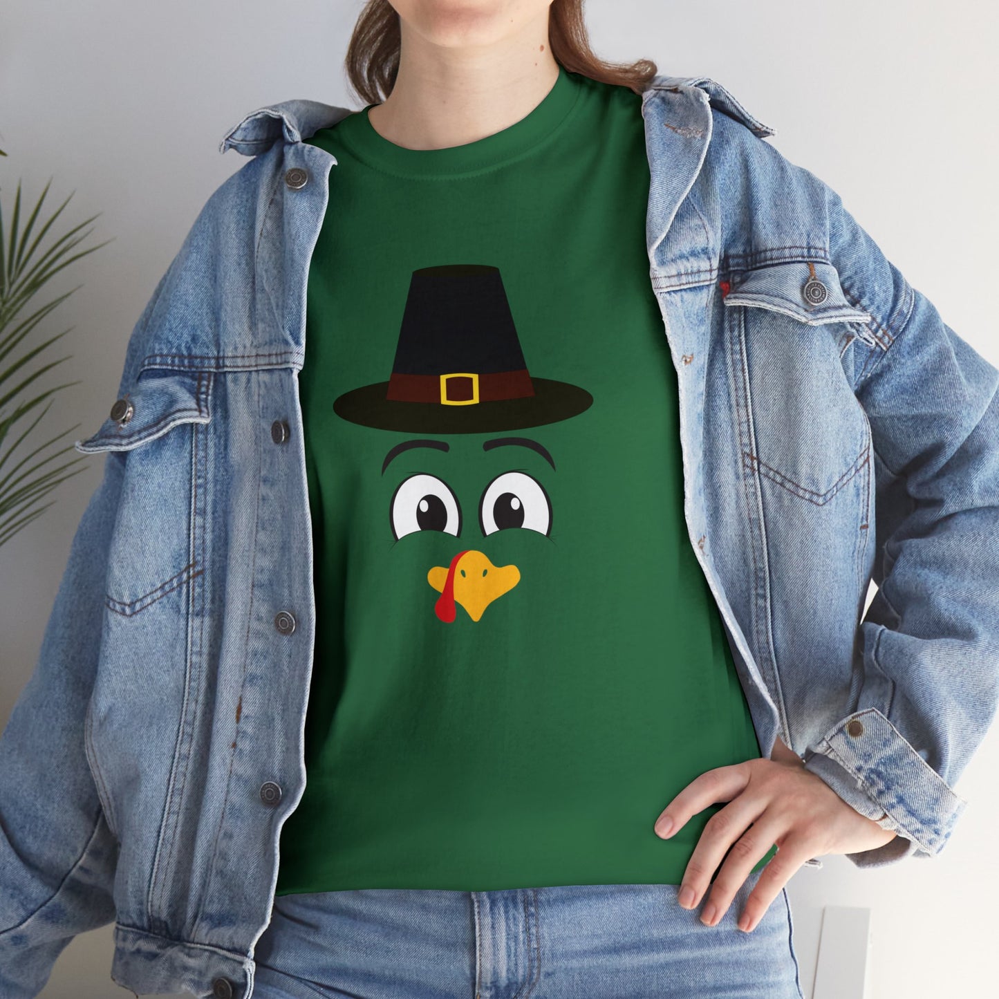 Thanksgiving Funny, Cute Turkey Face, Holiday Hat T-shirt-Unisex Heavy Cotton Tee
