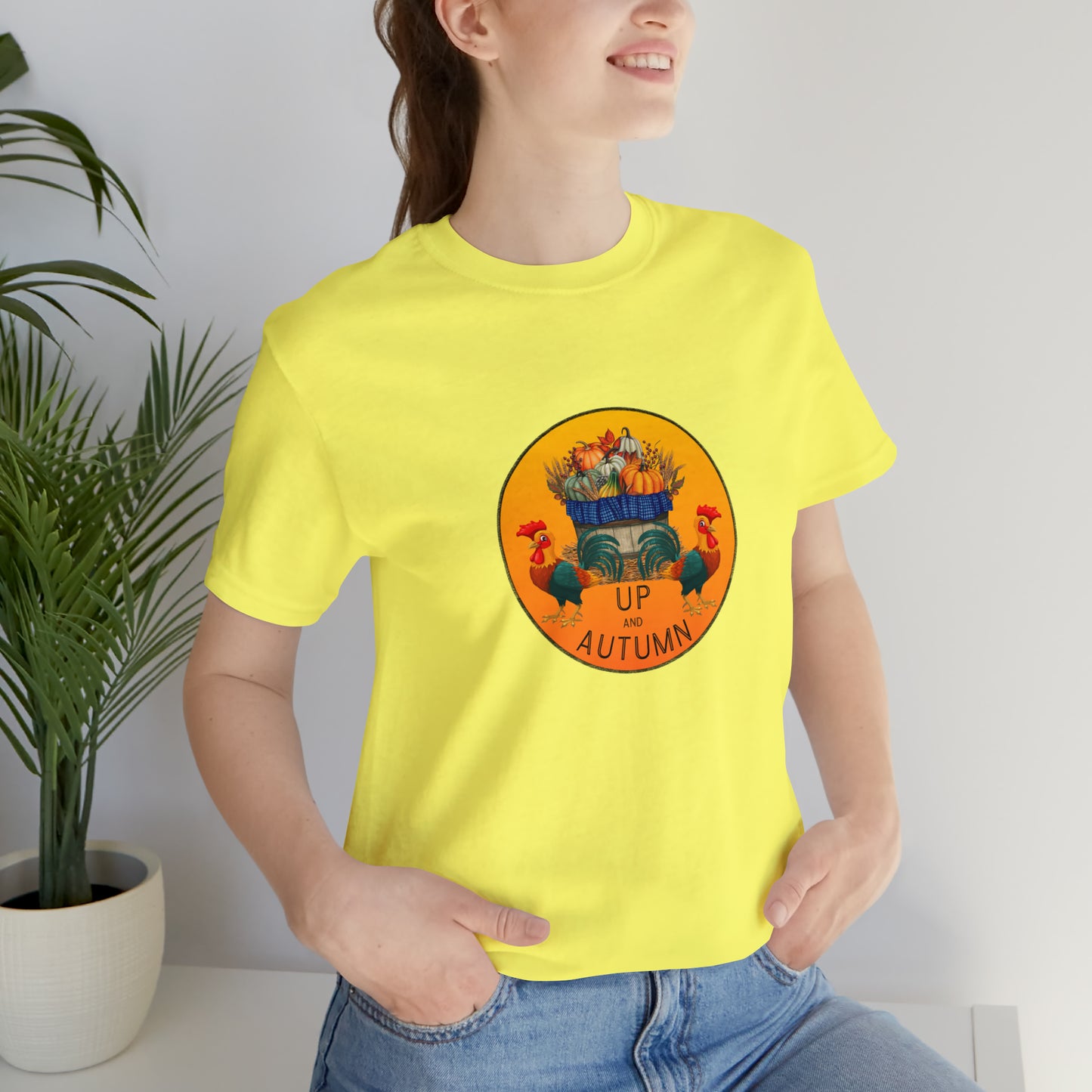 Puns, Up and Autumn, Nature, Seasons, Animals, Chicken, Rooster- Adult, Regular Fit, Soft Cotton, T-shirt