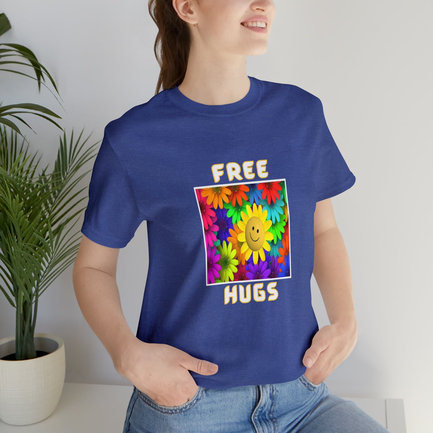 Positive, Art, Colorful, Nature, Flowers, Free Hugs- Adult, Regular Fit, Soft Cotton,  T-shirt