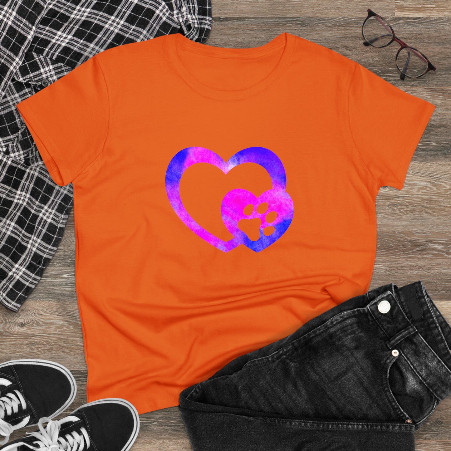 Art, Colorful, Love, Dog Paw- Adult, Semi-fitted, T-shirt