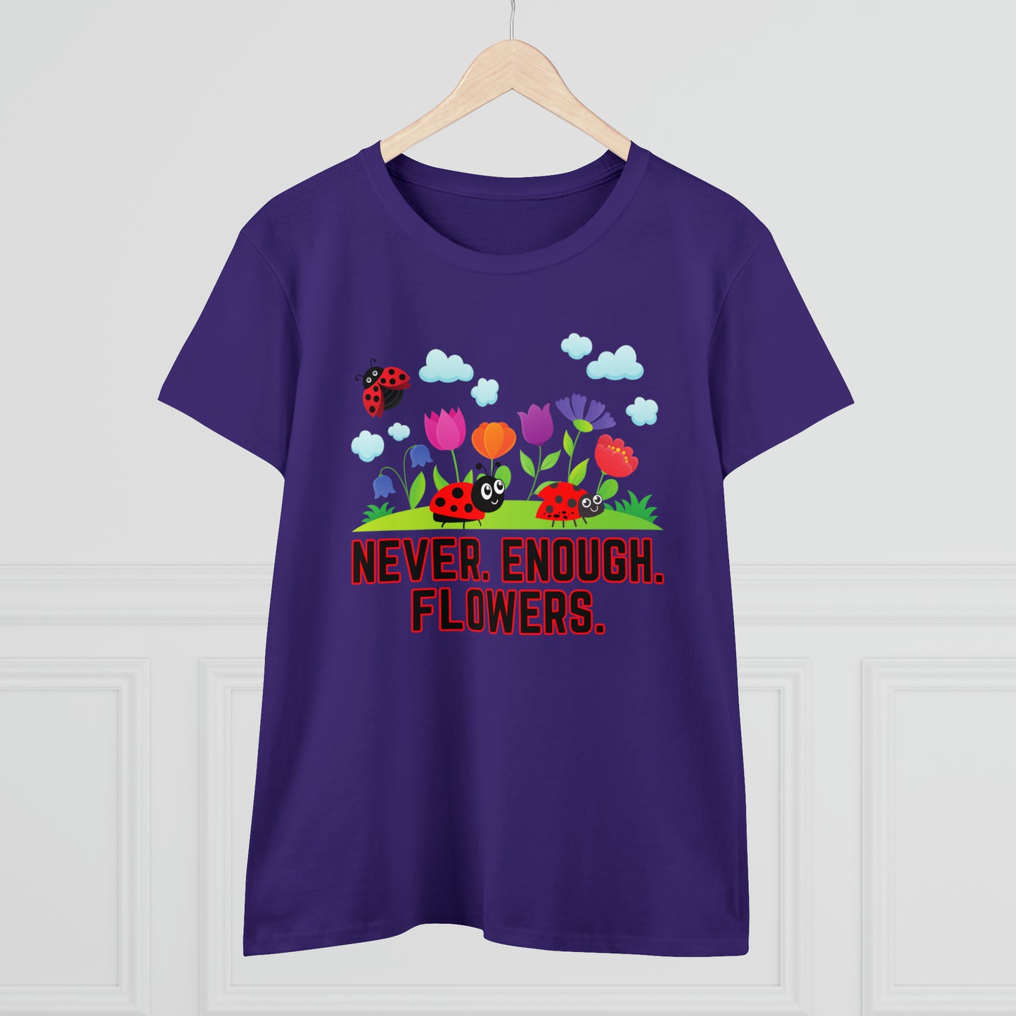 Nature, Plants, Never Enough Flowers Ladybug Bug- Adult, Semi-fitted, T-shirts
