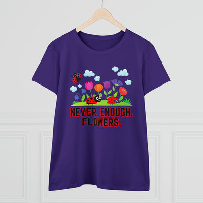 Nature, Plants, Never Enough Flowers Ladybug Bug- Adult, Semi-fitted, T-shirts