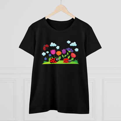 Nature, Flowers, Garden, Ladybug, Bugs-  Adult, Semi-fitted, T-shirt