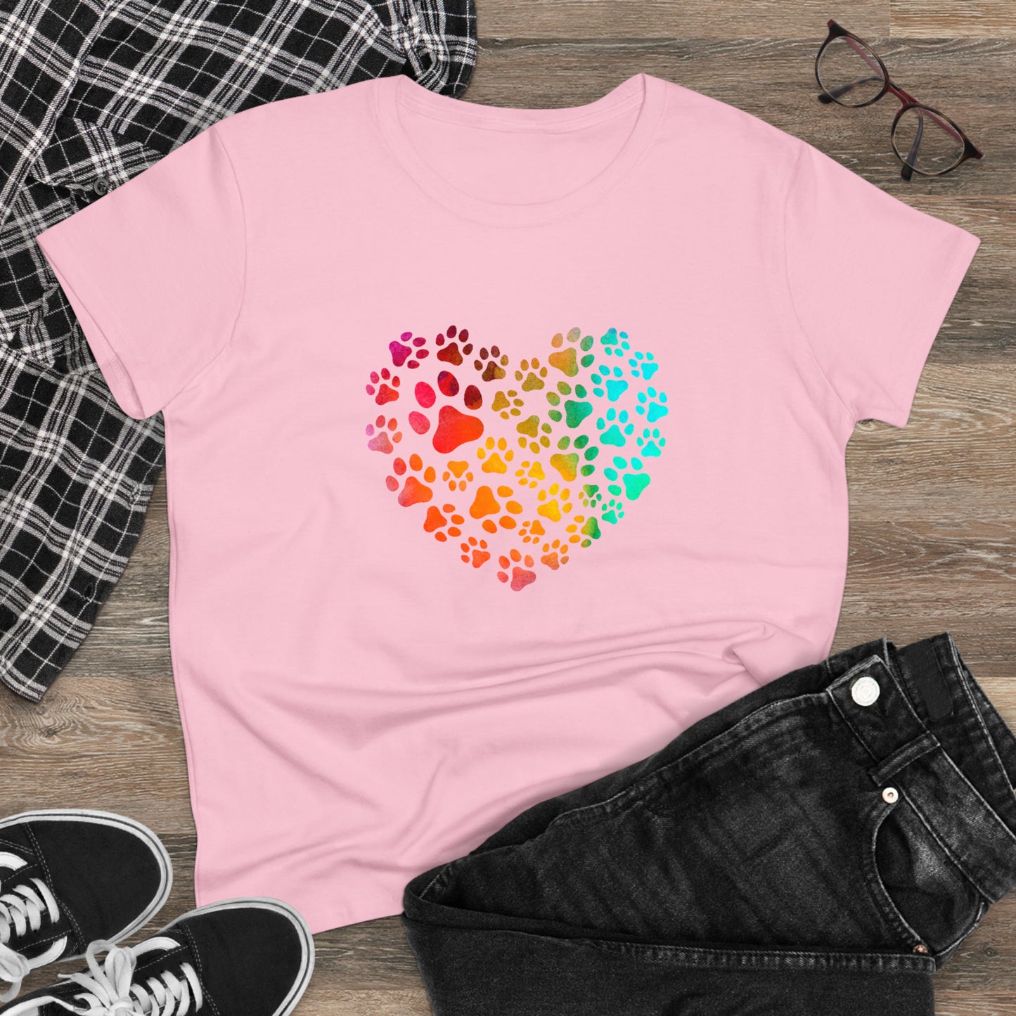 Art, Colorful, Love, Dog Paw- Adult, Semi-fitted, T-shirt