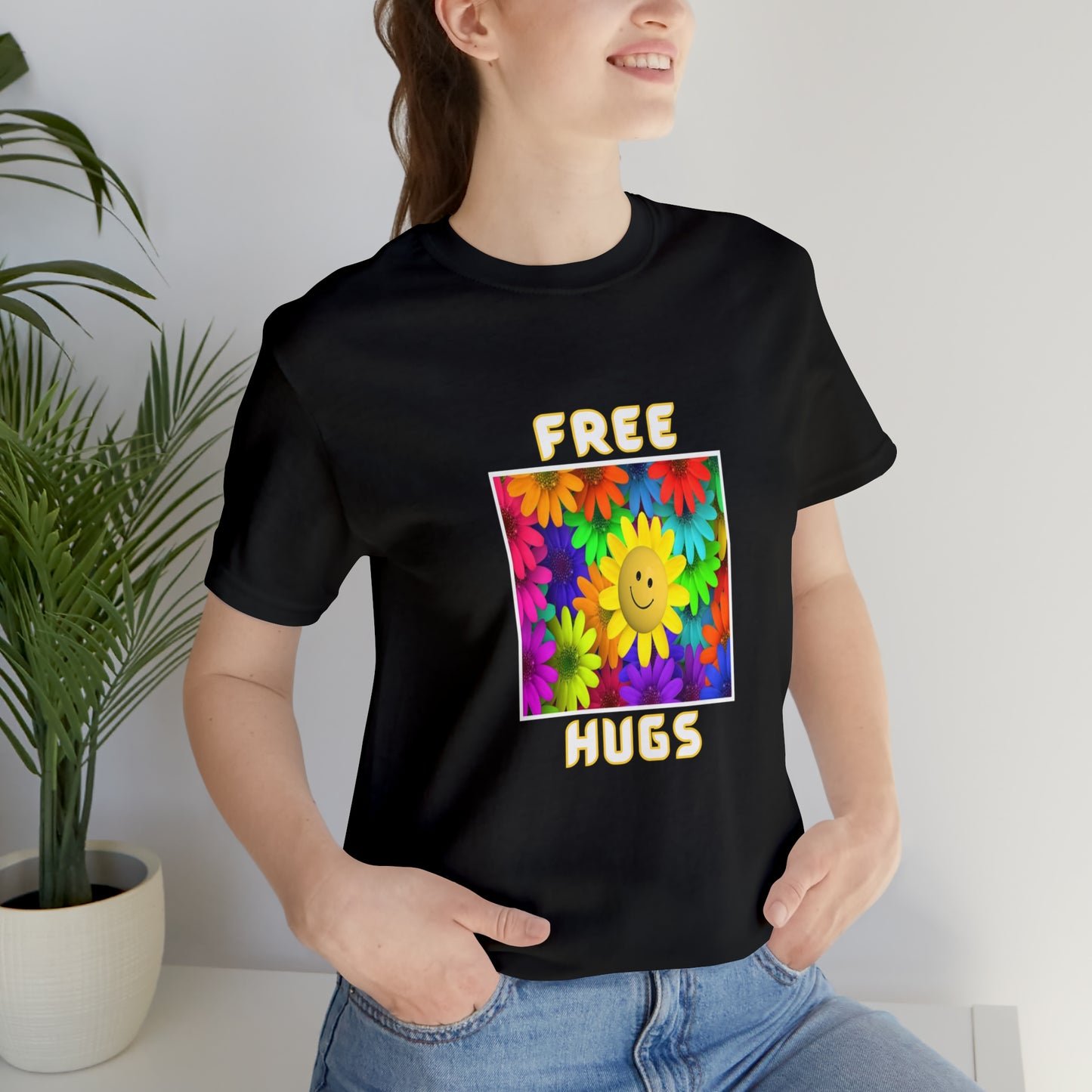 Positive, Art, Colorful, Nature, Flowers, Free Hugs- Adult, Regular Fit, Soft Cotton,  T-shirt
