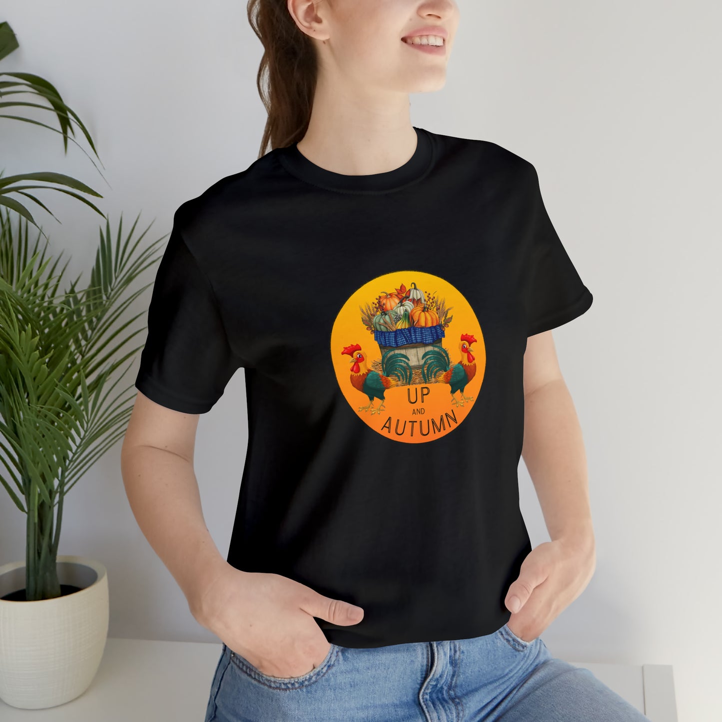 Puns, Up and Autumn, Nature, Seasons, Animals, Chicken, Rooster- Adult, Regular Fit, Soft Cotton, T-shirt