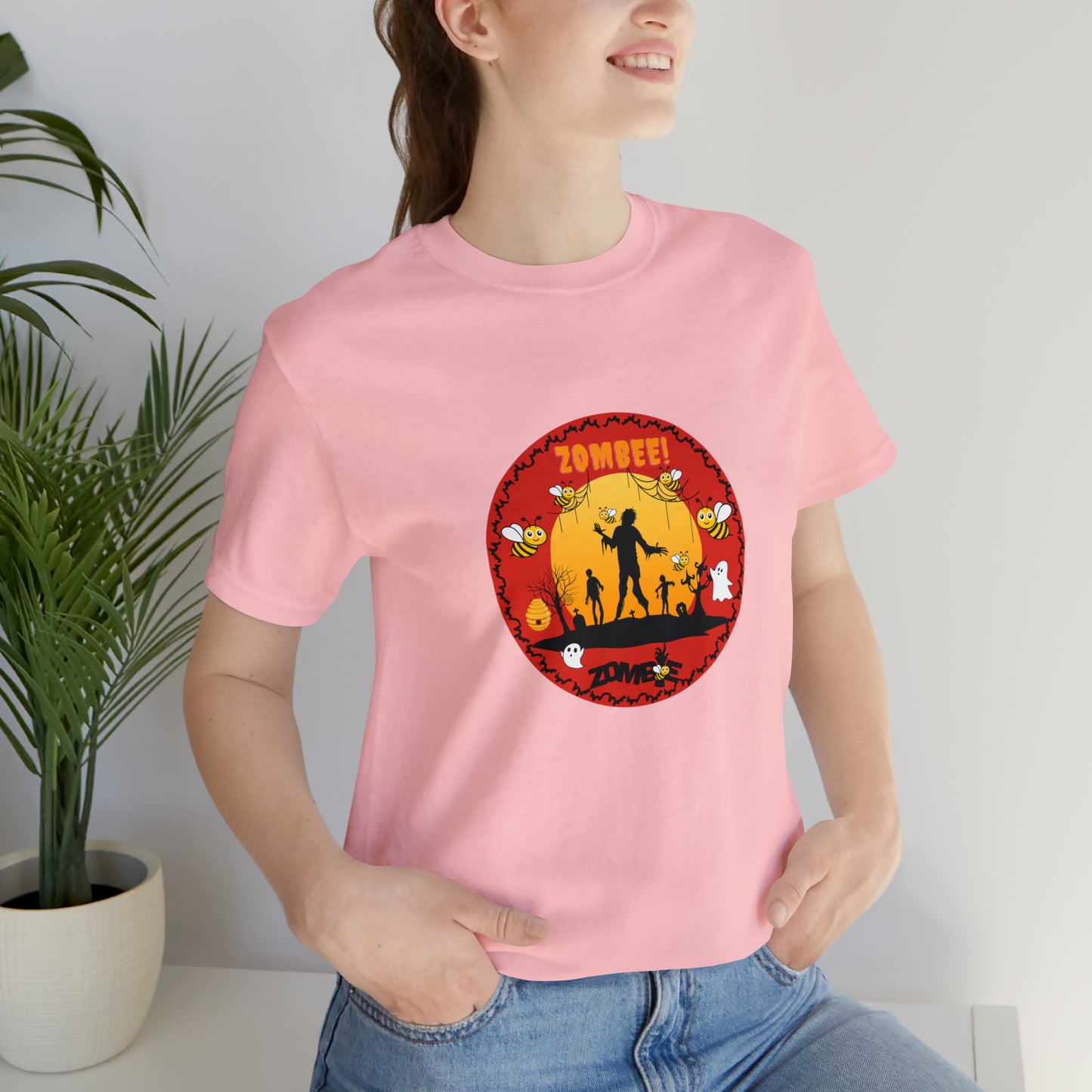 Animals, Bugs, Bee, ZOMBEE, Funny, Holiday, Halloween - Adult, Regular Fit, Soft Cotton, T-shirt