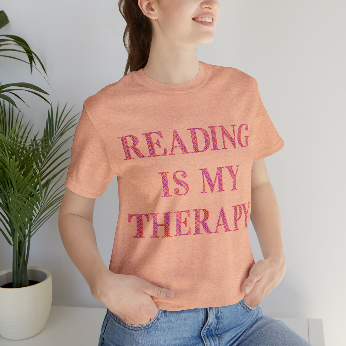 Reading Is My Therapy- Adult, Regular Fit, Soft Cotton, Full Size Image T-Shirt