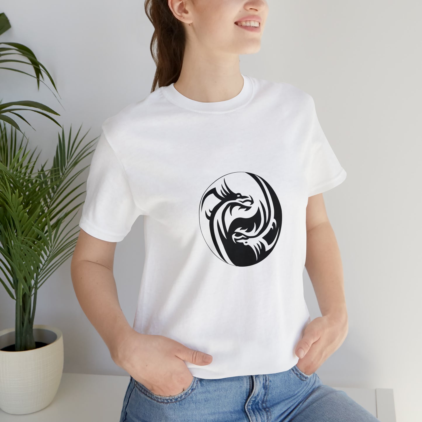 Symbol, Dragon, Ying Yang- Adult, Regular Fit, Soft Cotton, Smaller Size Image, T-shirt