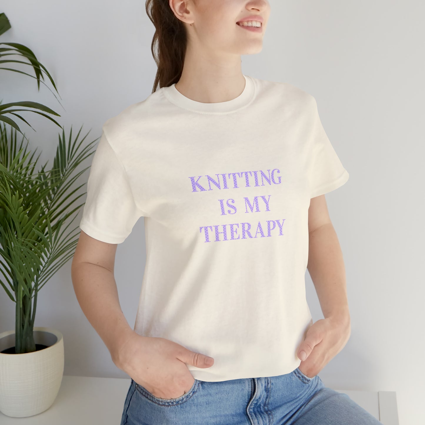 Knitting Is My Therapy- Adult, Regular Fit, Smaller Size Image, Soft Cotton T-shirt