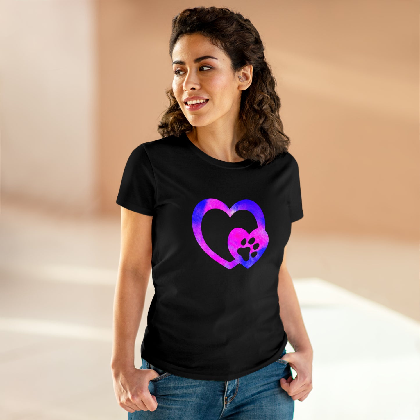 Art, Colorful, Love, Dog Paw- Adult, Semi-fitted, T-shirt