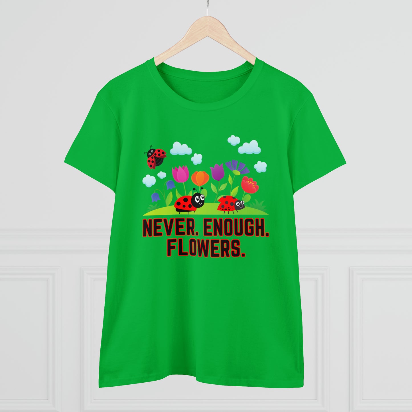 Nature, Plants, Never Enough Flowers Ladybug Bug- Adult, Semi-fitted, T-shirts