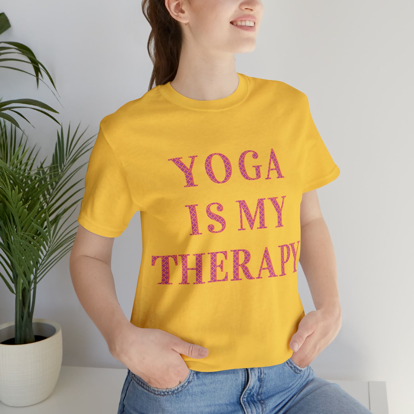 Yoga Is My Therapy- Adult, Regular Fit, Soft Cotton, Full Size Image, T-shirt