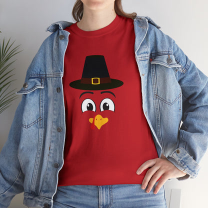 Thanksgiving Funny, Cute Turkey Face, Holiday Hat T-shirt-Unisex Heavy Cotton Tee