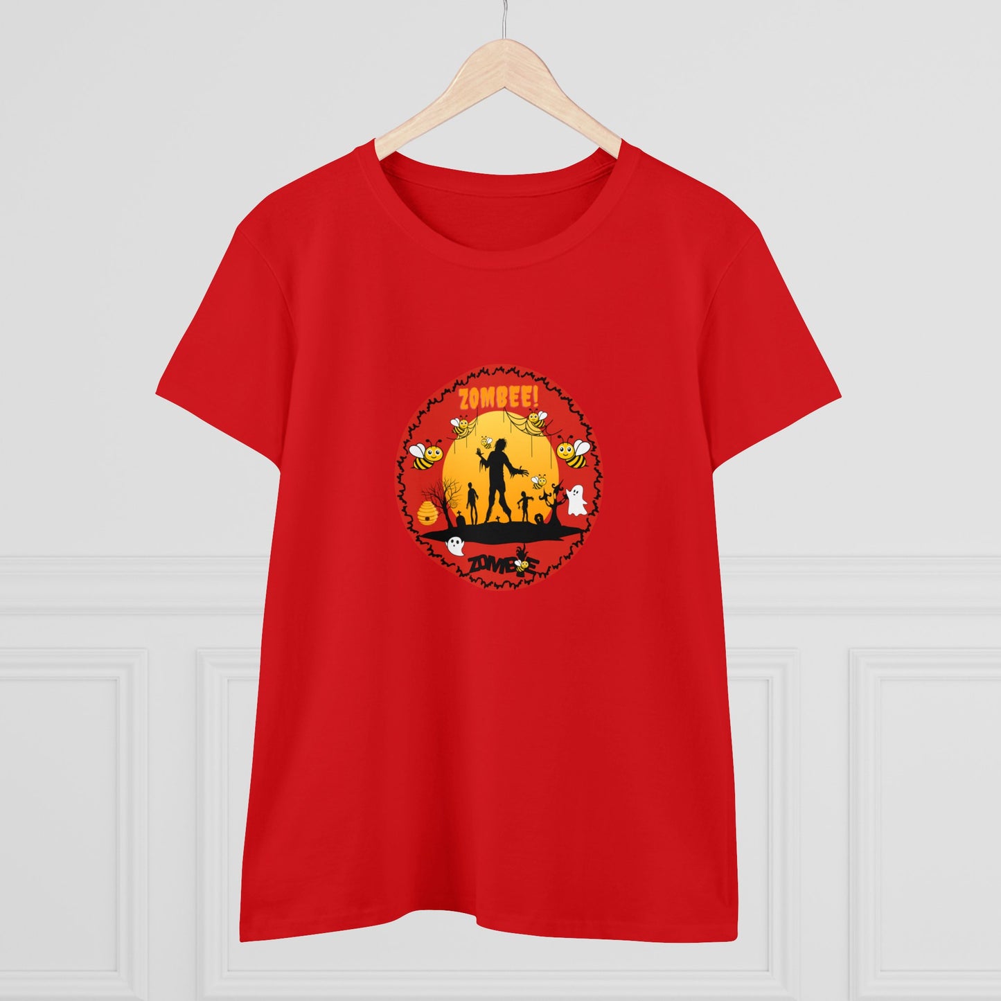 Animals, Bugs, Bee, ZOMBEE, Funny, Holiday, Halloween- Adult, Semi-fitted, Smaller Size Image, T-shirt
