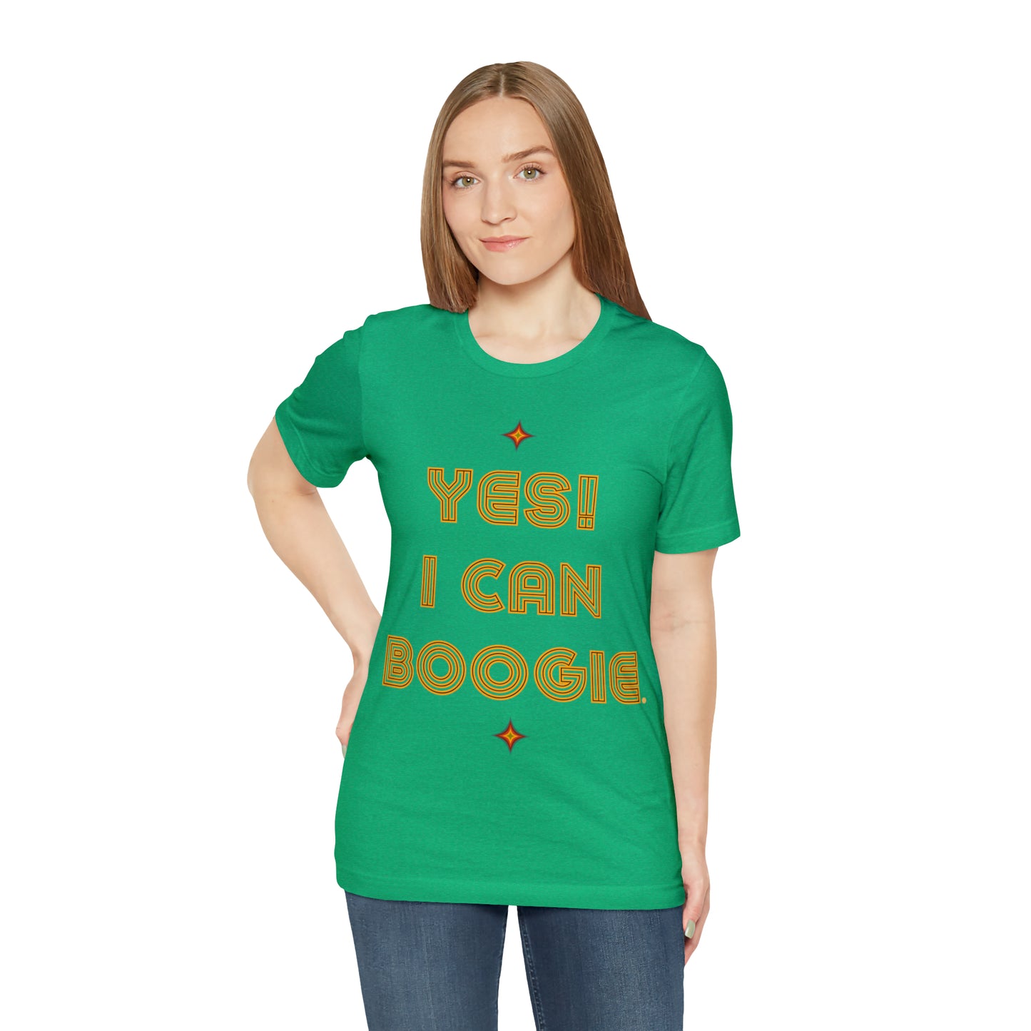 Dance, I Can Boogie, Retro Disco Dance, Words- Adult, Regular Fit, Soft Cotton, Full Size Image, T-shirt