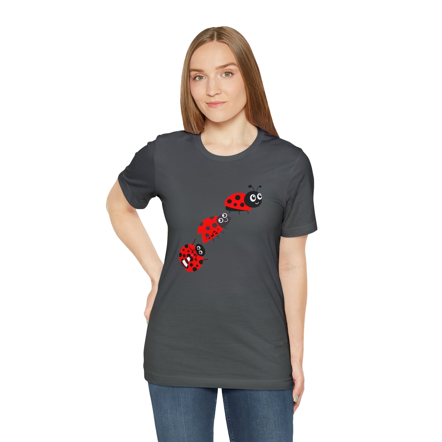 Ladybug Crossing Bug, Flowers, Plants- Adult, Regular Fit, Soft Cotton, T-shirt