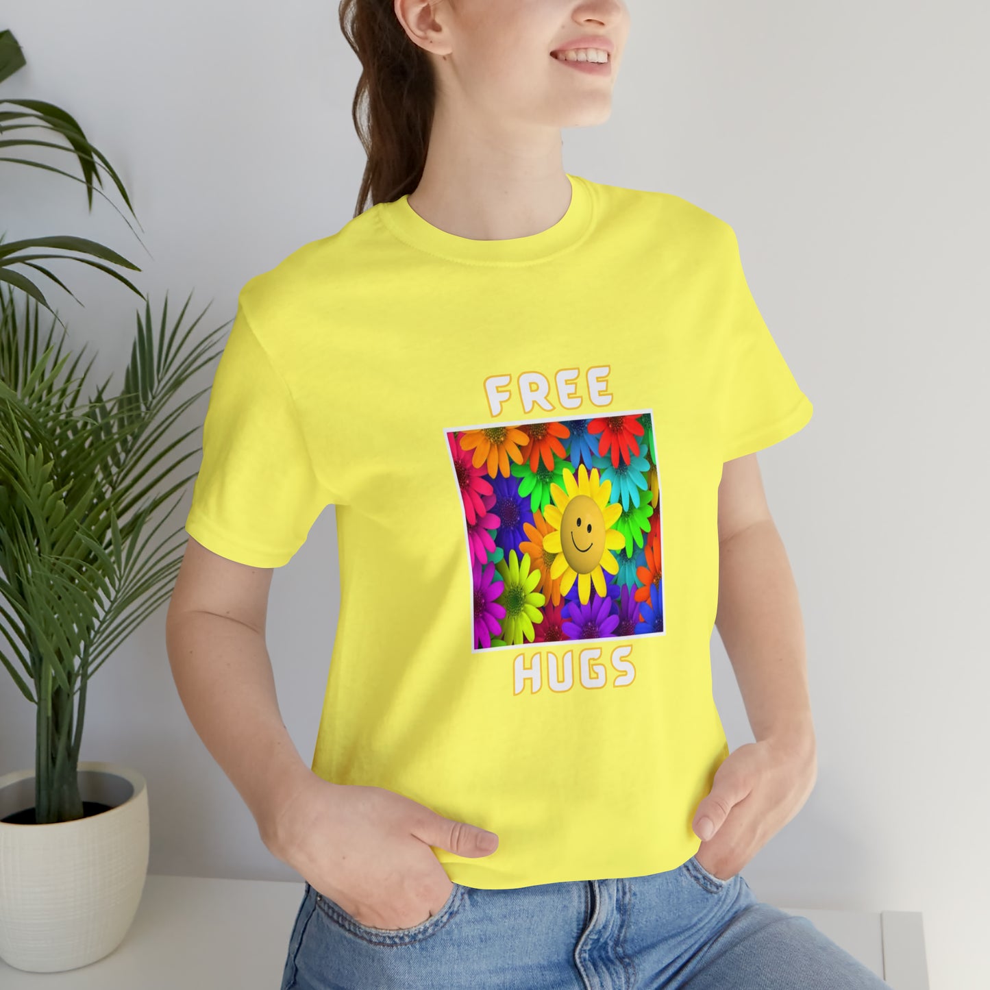 Positive, Art, Colorful, Nature, Flowers, Free Hugs- Adult, Regular Fit, Soft Cotton,  T-shirt