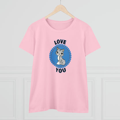 Cat, Love You, Animals- Adult, Semi-fitted T-shirt