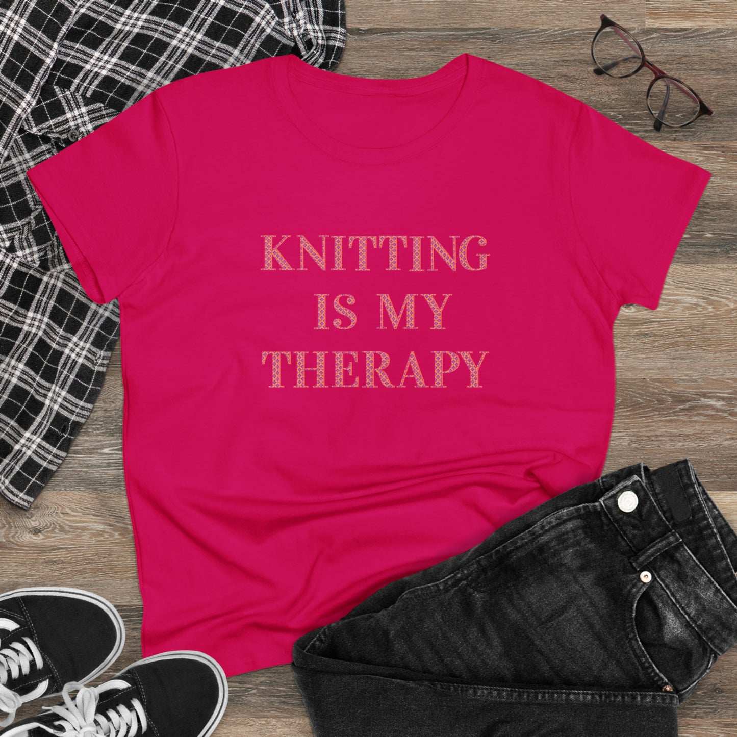 Knitting Is My Therapy- Adult, Semi-fitted T-shirt