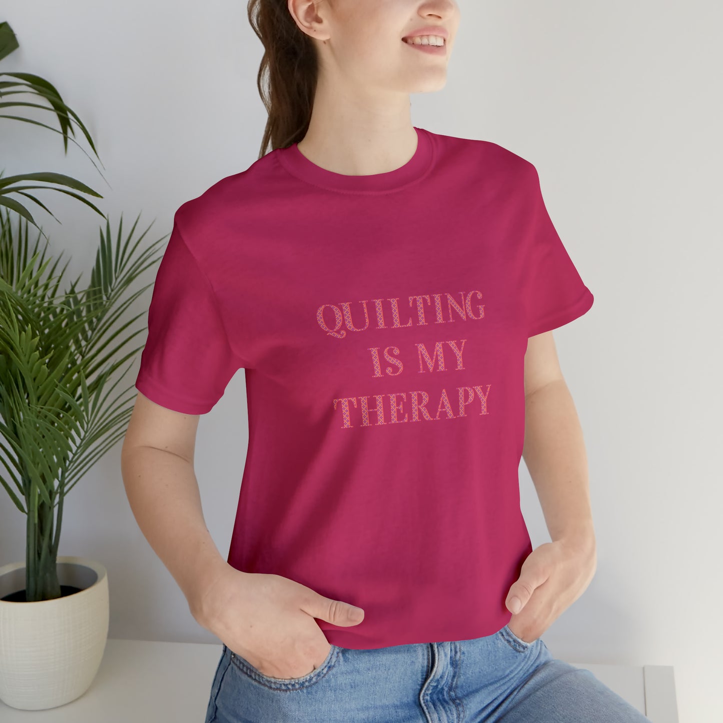 Hobby, Quilting Is My Therapy- Adult, Regular Fit, Soft Cotton, Smaller Size Image, T-shirt