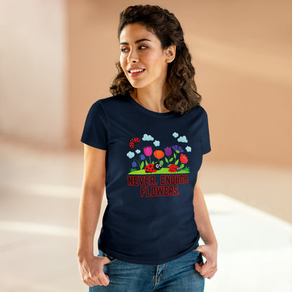 Nature, Plants, Never Enough Flowers Ladybug Bug- Adult, Semi-fitted, T-shirts
