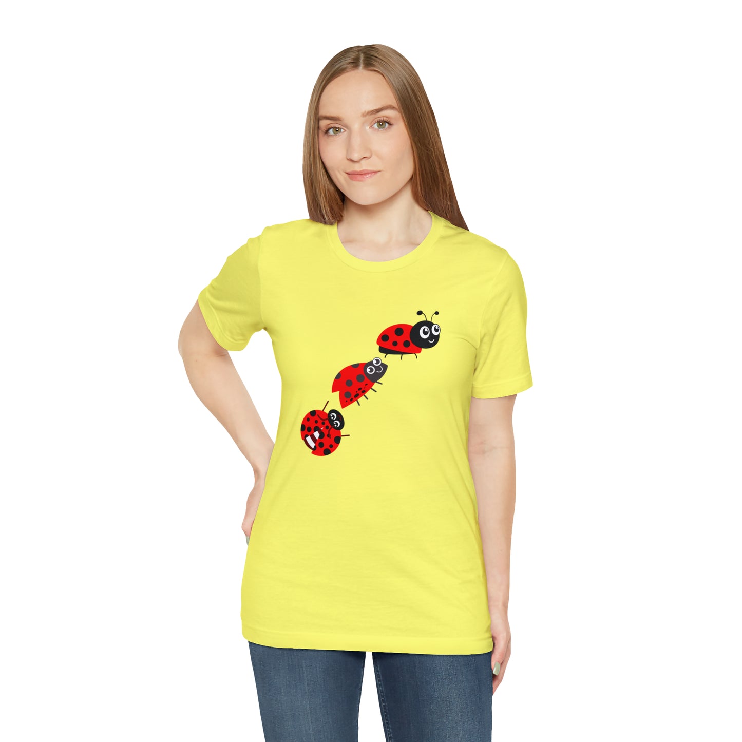 Ladybug Crossing Bug, Flowers, Plants- Adult, Regular Fit, Soft Cotton, T-shirt
