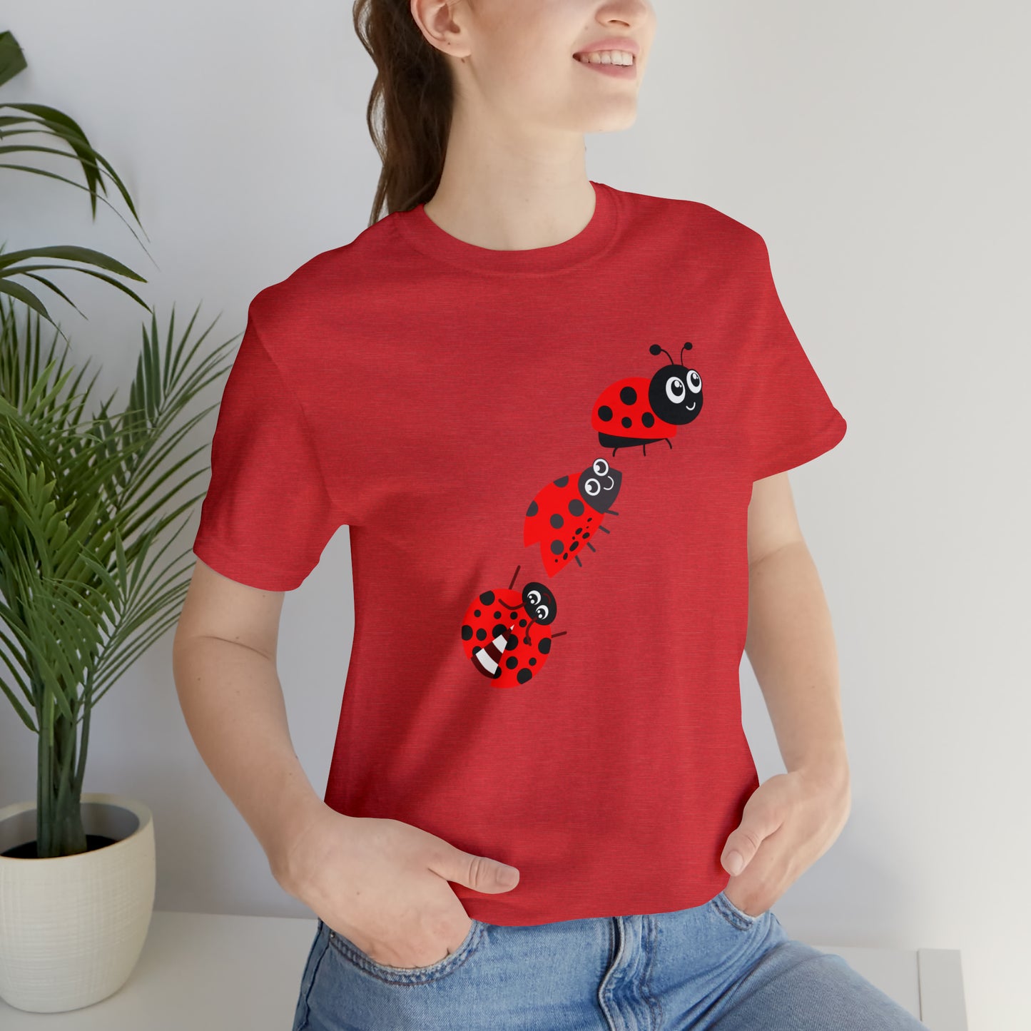 Ladybug Crossing Bug, Flowers, Plants- Adult, Regular Fit, Soft Cotton, T-shirt