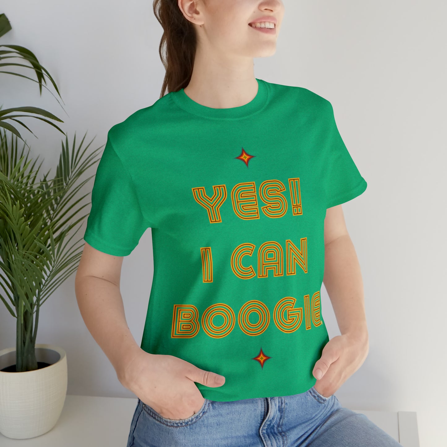 Dance, I Can Boogie, Retro Disco Dance, Words- Adult, Regular Fit, Soft Cotton, Full Size Image, T-shirt