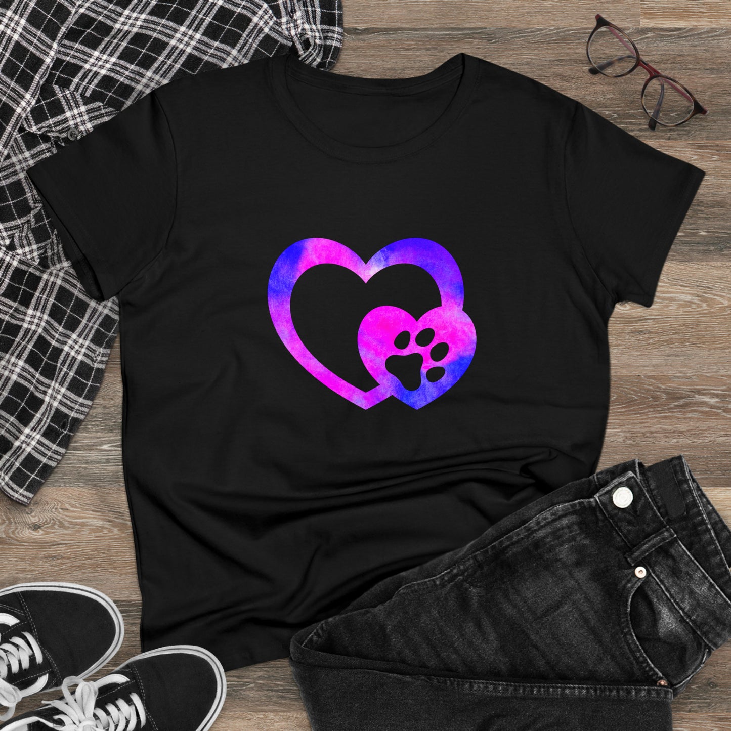 Art, Colorful, Love, Dog Paw- Adult, Semi-fitted, T-shirt