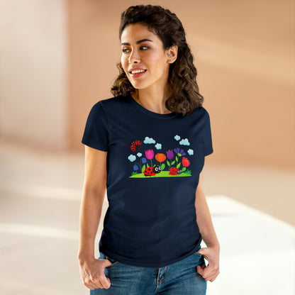 Nature, Flowers, Garden, Ladybug, Bugs-  Adult, Semi-fitted, T-shirt