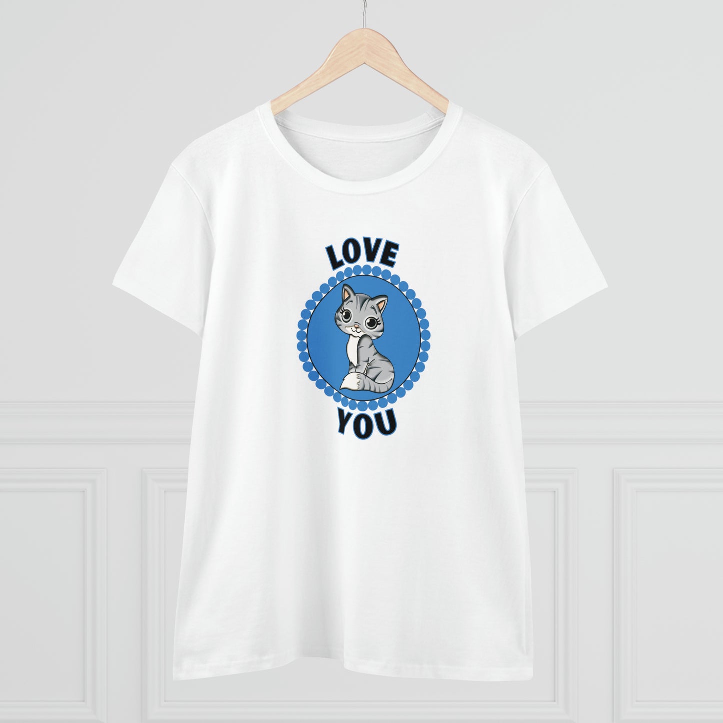 Cat, Love You, Animals- Adult, Semi-fitted T-shirt