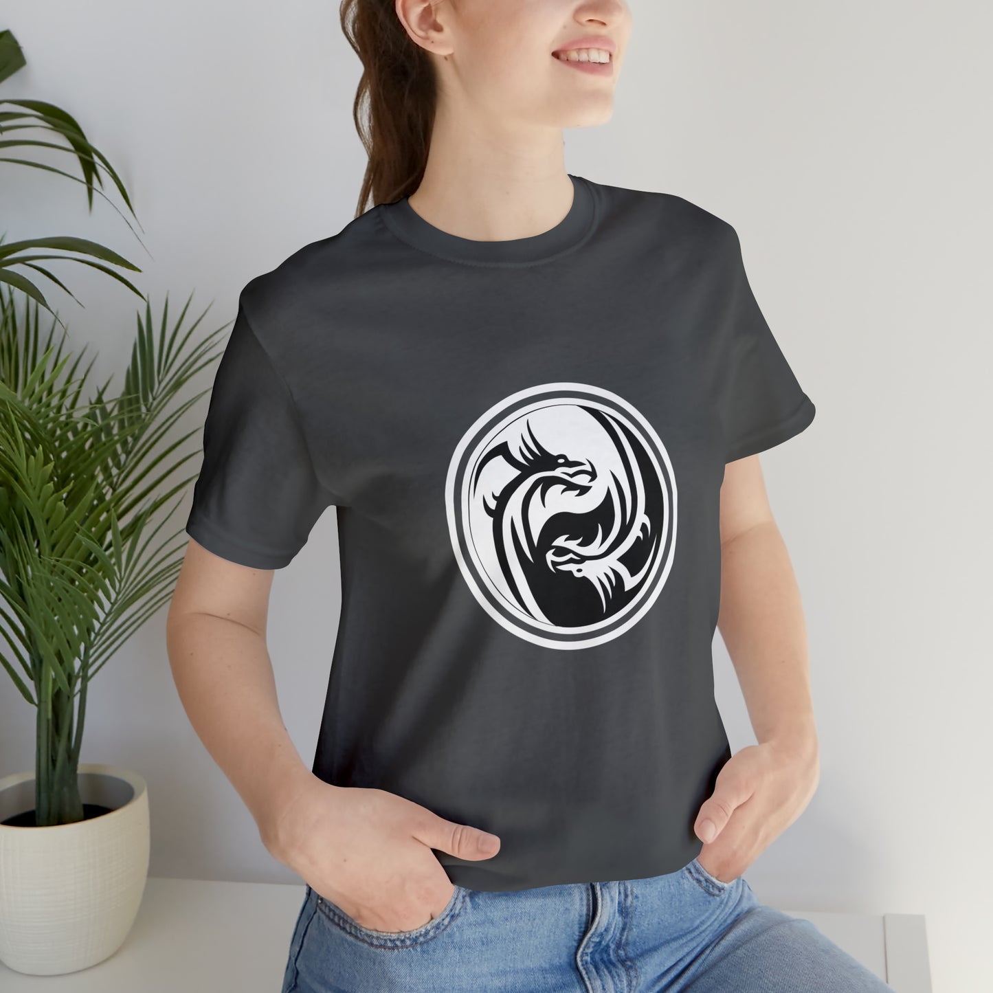 Symbol, Dragon, Ying Yang- Adult, Regular Fit, Soft Cotton, Smaller Size Image, T-shirt