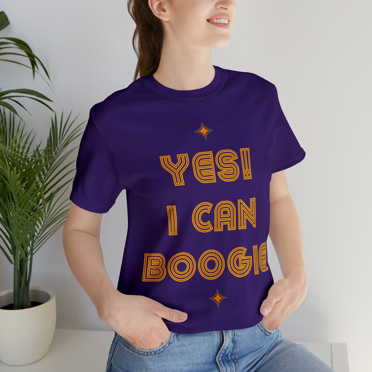 Dance, I Can Boogie, Retro Disco Dance, Words- Adult, Regular Fit, Soft Cotton, Full Size Image, T-shirt
