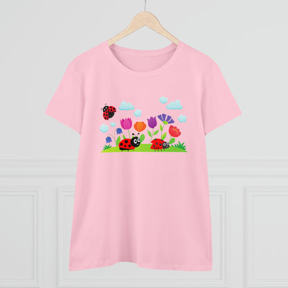 Nature, Flowers, Garden, Ladybug, Bugs-  Adult, Semi-fitted, T-shirt