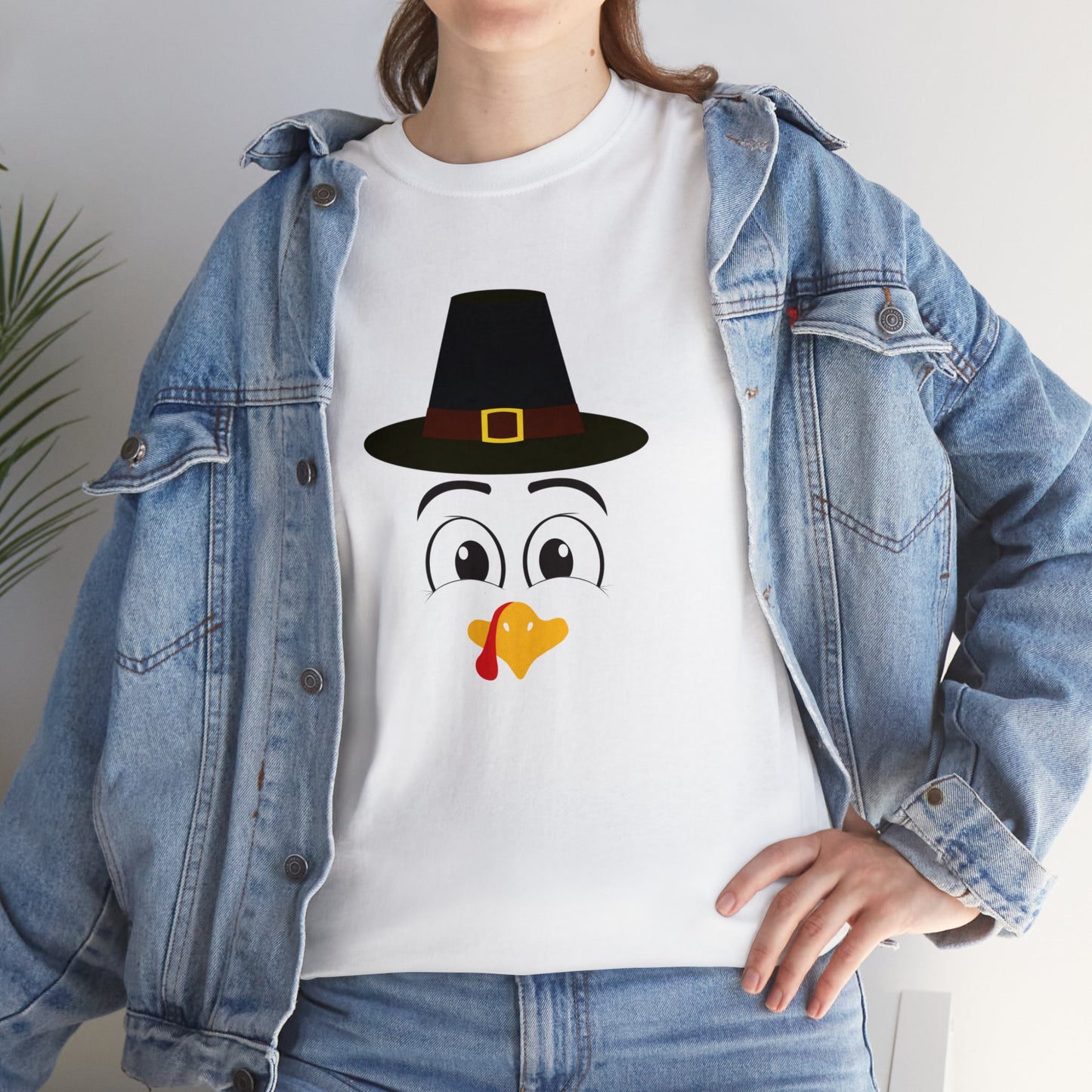Thanksgiving Funny, Cute Turkey Face, Holiday Hat T-shirt-Unisex Heavy Cotton Tee